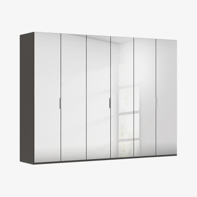 Furniture Village Rauch - Formes 6 Door Bifold Wardrobe with Mirror Doors - Graphite/Basalt Front