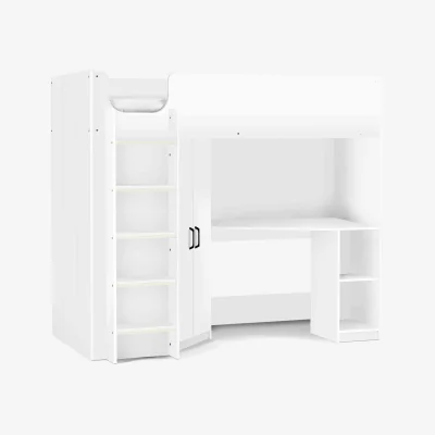 Furniture Village Jakob High Sleeper with Wardrobe and Desk - White