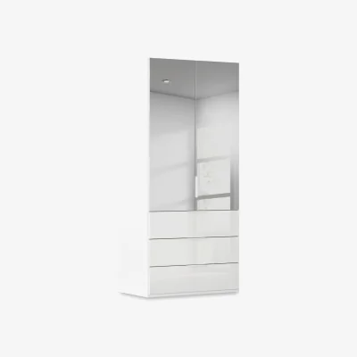 Furniture Village Rauch - Haven 101cm 2 Door Combi Wardrobe with Mirror Doors and Glass Drawers - Alpine White
