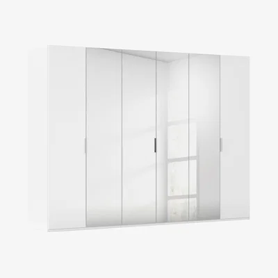 Furniture Village Rauch - Formes 6 Door Bifold Glass Wardrobe with 4 Mirror Doors - White/White Front