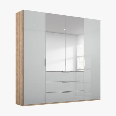 Furniture Village Rauch - Formes Glass 4 Door Combo Hinged Wardrobe with 2 Mirrors and Drawers - Grey