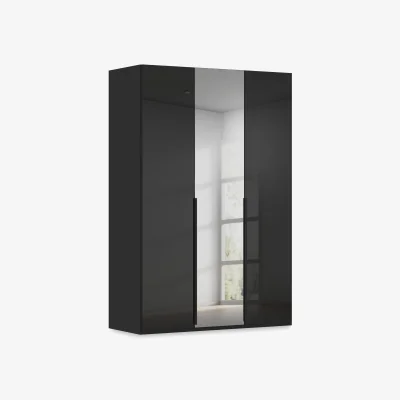 Furniture Village Rauch - Haven 151cm 3 Door Hinged Wardrobe with 2 Glass Doors and 1 Mirror Door - Black Glass