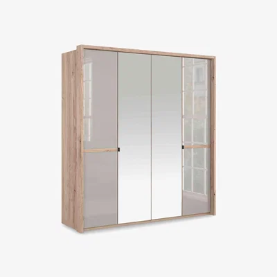Furniture Village Wiemann - Hong Kong 4 Door Hinged Wardrobe with 2 Glass and 2 Mirror Doors - Pebble Grey