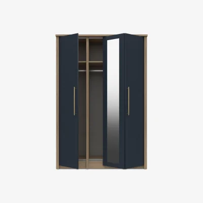 Furniture Village London Bedrooms - Chelsea 3 Door Bifold Wardrobe with Mirror Door and Gold Handles - Royal Blue