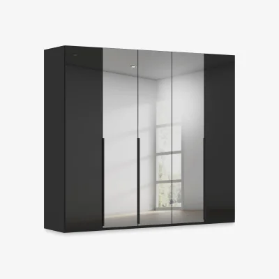 Furniture Village Rauch - Haven 251cm 5 Door Hinged Wardrobe with 2 Glass Doors and 3 Mirror Doors - Black Glass