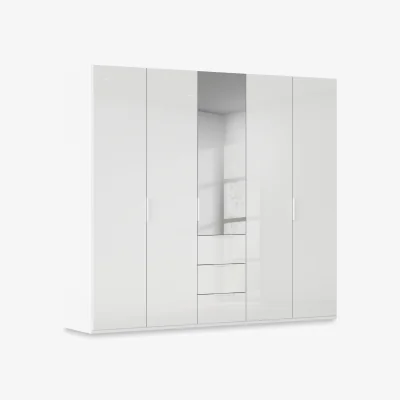Furniture Village Rauch - Haven 251cm 5 Door Combi Wardrobe with 4 Glass Doors and 1 Mirror Door - Alpine White