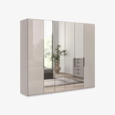 Furniture Village Wiemann - Amara 250cm 6 Door Bifold Wardrobe with 2 Glass Doors and 4 Mirror Doors - Pebble Grey