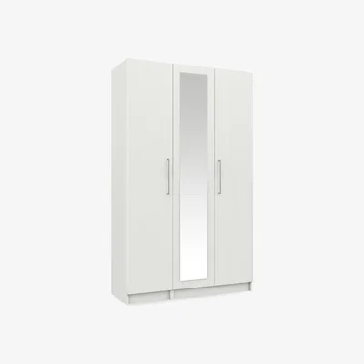 Furniture Village London Bedrooms - Castle 3 Door Hinged Tall Wardrobe with Centre Mirror Door - Frost