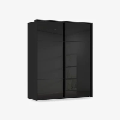 Furniture Village Rauch - Haven 190cm 2 Door Slider Wardrobe with Glass Doors and Lights - Black Glass