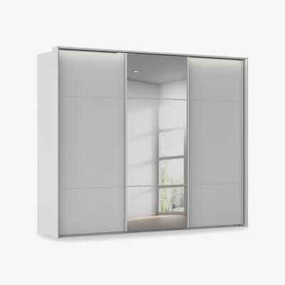Furniture Village Rauch - Haven 280cm 3 Door Slider Wardrobe with 2 Décor Doors, 1 Mirror Door and Lights - Silk Grey/Silk Grey Front