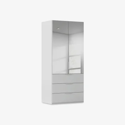 Furniture Village Rauch - Haven 101cm 2 Door Combi Wardrobe with Mirror Doors and Décor Drawers - Silk Grey/Silk Grey Front