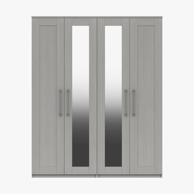 Furniture Village London Bedrooms - Fenchurch 4 Door Tall Wardrobe with Mirrors - Grey