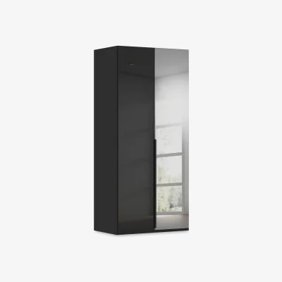 Furniture Village Rauch - Haven 101cm 2 Door Hinged Wardrobe with 1 Glass and 1 Mirror Door - Black Glass