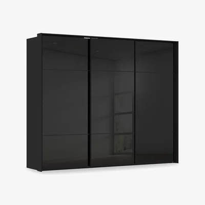 Furniture Village Rauch - Haven 280cm 3 Door Slider Wardrobe with Glass Doors - Black Glass