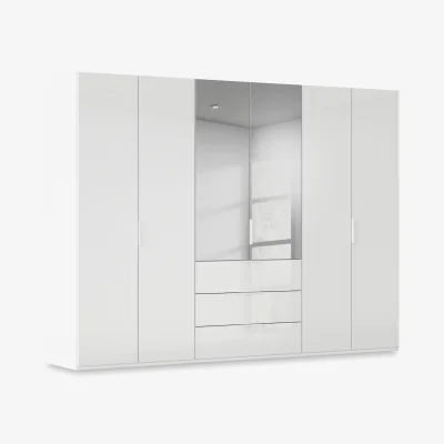 Furniture Village Rauch - Haven 301cm 6 Door Combi Wardrobe with 4 Glass Doors and 2 Mirror Doors - Alpine White