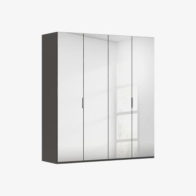 Furniture Village Rauch - Formes 4 Door Bifold Wardrobe with Mirror Doors - Graphite/Basalt Front