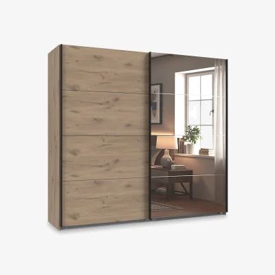 Furniture Village Wiemann - Antoni 180cm 2 Door Nordic Oak Sliding Wardrobe with 1 Nordic Oak Door and 1 Mirror Door