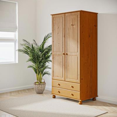 Furniture123 Pine 2 Door Double Wardrobe with Drawers - Hamilton