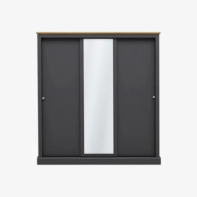 Furniture123 LPD Charcoal Grey Mirrored 3 Door Sliding Wardrobe - Devon