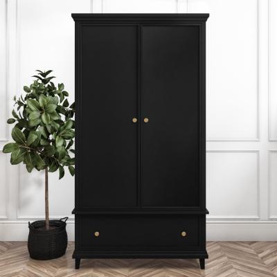 Furniture123 Black Painted 2 Door Double Wardrobe with Drawer - Georgia