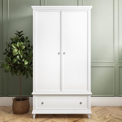 Furniture123 Classic White Wooden Double Wardrobe with Drawer - Georgia