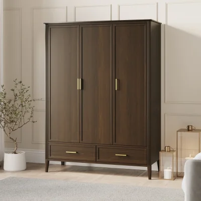 Furniture123 Walnut 3 Door Triple Wardrobe with Drawers - Delilah