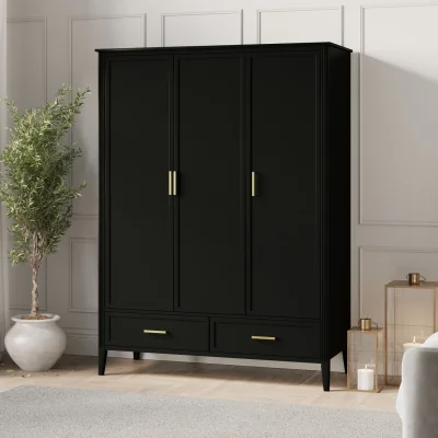Furniture123 Black 3 Door Triple Wardrobe with Drawers - Delilah