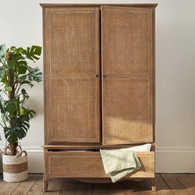 Feather & Black Sienna Rattan Wardrobe, Weathered Oak / Rattan