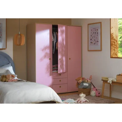 Habitat Habitat Camden 3 Door 3 Drawer Wardrobe - Pink & Acacia