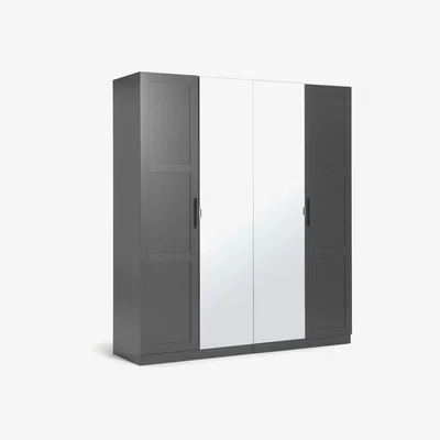 Habitat Habitat Munich Panelled 4 Door Mirror Wardrobe - Anthracite