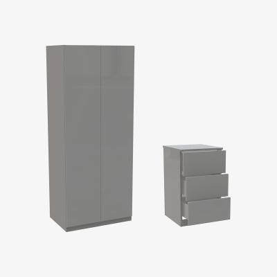 Homebase House Beautiful Honest Double Wardrobe Bedroom Set, Grey Carcass - Gloss Grey Slab Doors