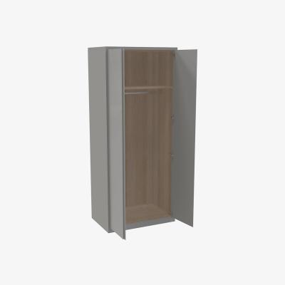 Homebase House Beautiful Escape Fitted Look Double Wardrobe, Oak Effect Carcass - Gloss Grey Handleless Doors (W) 940mm x (H) 2226mm
