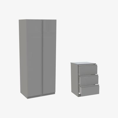 Homebase House Beautiful Escape Double Wardrobe Bedroom Set, Grey Carcass - Gloss Grey Handleless Doors