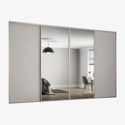 Homebase Classic 4 Door Sliding Wardrobe Kit Dove Grey Panel/Mirror with Dove Grey Frame (W)2370mm x (W)2260mm