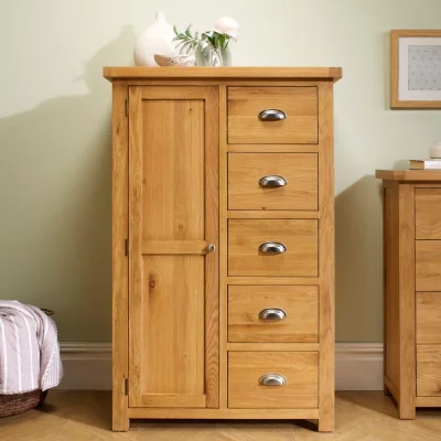 Happy Beds Woburn - 1 Door 5 Drawer Wardrobe - Oak - Wooden - Happy Beds
