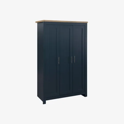 Happy Beds Highgate - 3 Door Wardrobe - Blue/Oak - Wooden - Happy Beds