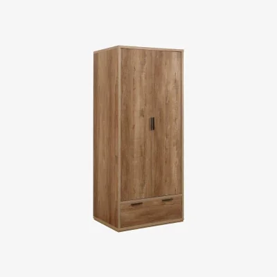 Happy Beds Stockwell - Rustic 2 Door Combination Wardrobe - Oak - Wooden - Happy Beds