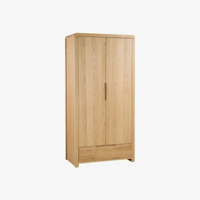 Happy Beds Curve - 2 Door Combination Wardrobe - Oak - Wooden - Happy Beds