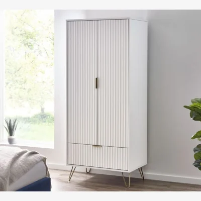 Happy Beds Murano - 2 Door Combination Wardrobe - White - Wooden - Happy Beds