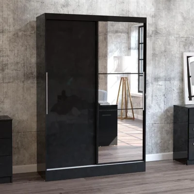 Happy Beds Lynx - Sliding Door Mirror Wardrobe - Black - Wooden/Mirror - Happy Beds