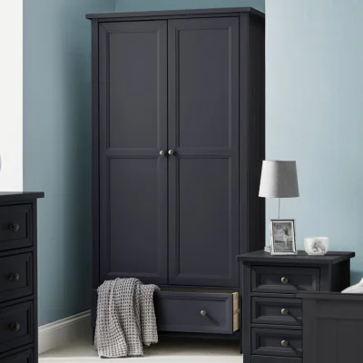 Happy Beds Maine - 2 Door Combination Wardrobe - Dark Grey - Wooden - Happy Beds