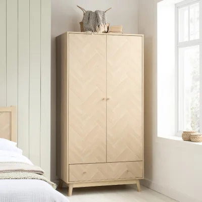 Happy Beds Herringford – 2 Door 1 Drawer Wardrobe - Oak – Wooden – Happy Beds