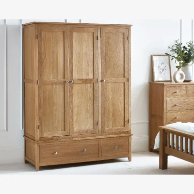 Happy Beds Mallory - 3 Door Wardrobe - Oak - Wood
