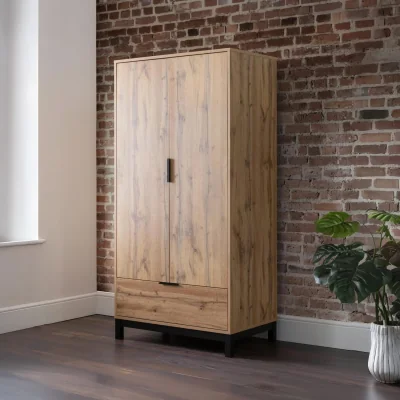 Happy Beds Bali - 1 Drawer Combination Wardrobe - Oak - Wooden - Happy Beds
