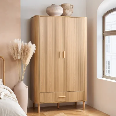 Happy Beds Axel - 2 Door 1 Drawer Wardrobe - Oak - Wooden - Happy Beds