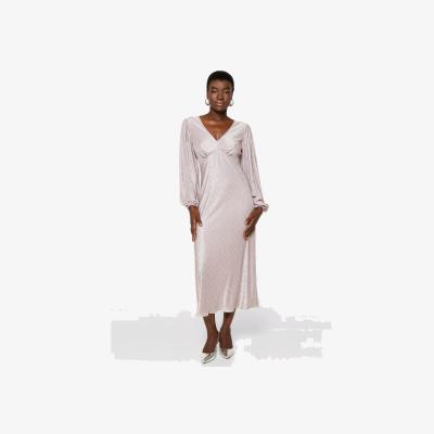 John Lewis Closet London Jacquard Empire Line Midi Dress, Lilac
