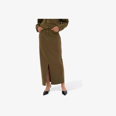 John Lewis MY ESSENTIAL WARDROBE Lara Slit Maxi Skirt, Military Olive Wash