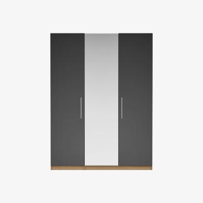 John Lewis ANYDAY John Lewis & Partners Mix it T-bar Handle Mirrored Triple Wardrobe, Gloss House Steel/Natural Oak