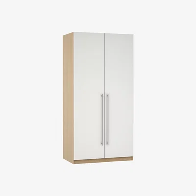John Lewis ANYDAY John Lewis & Partners Mix It Stainless Steel Long T-Bar Handle, Double Wardrobe with Internal Drawers, Gloss White Slab/Natural Oak
