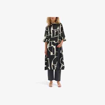 John Lewis MY ESSENTIAL WARDROBE Kelly Graphic Print Midi Dress, Black/Ecru